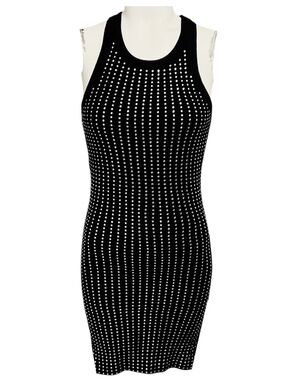 THE ATTICO BLACK SLEEVELESS CRYSTAL TANK DRESS